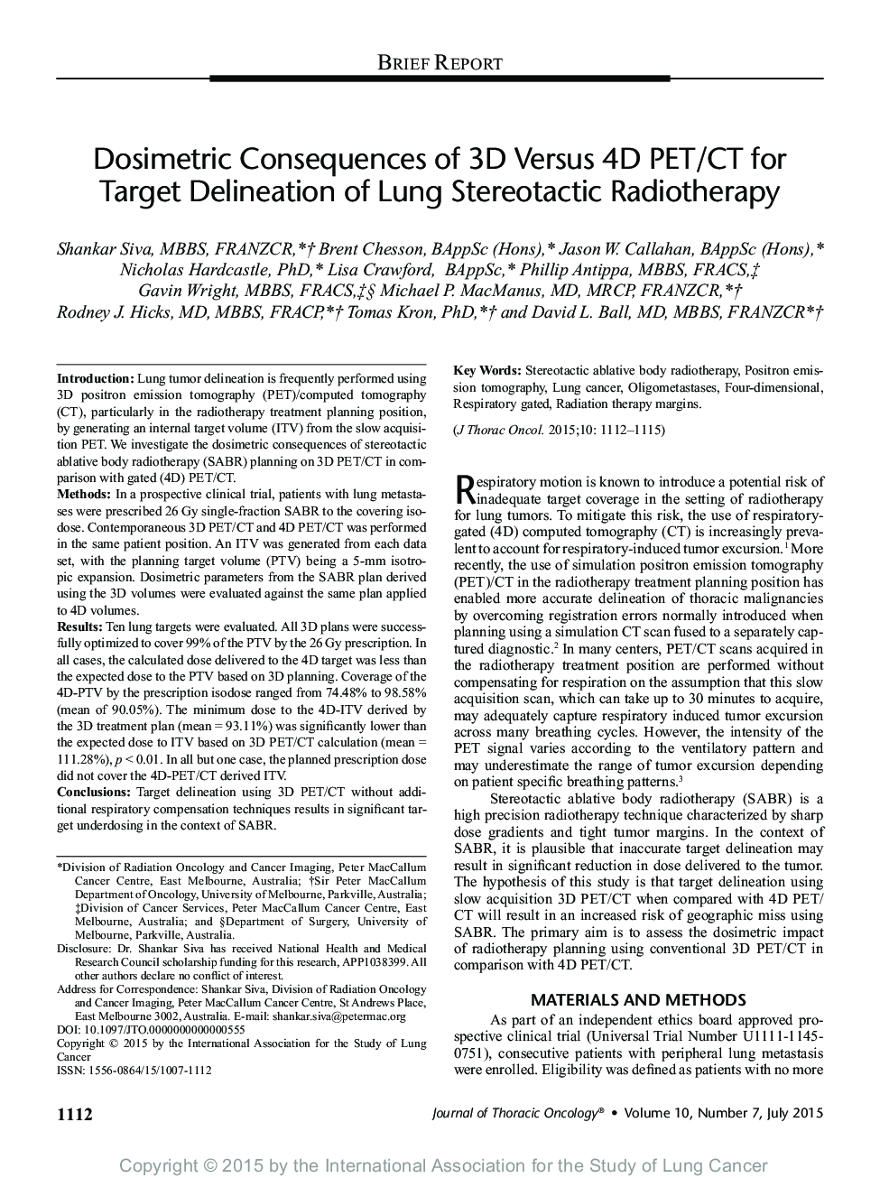 Dosimetric Consequences of 3D Versus 4D PET/CT for Target Delineation of Lung Stereotactic Radiotherapy