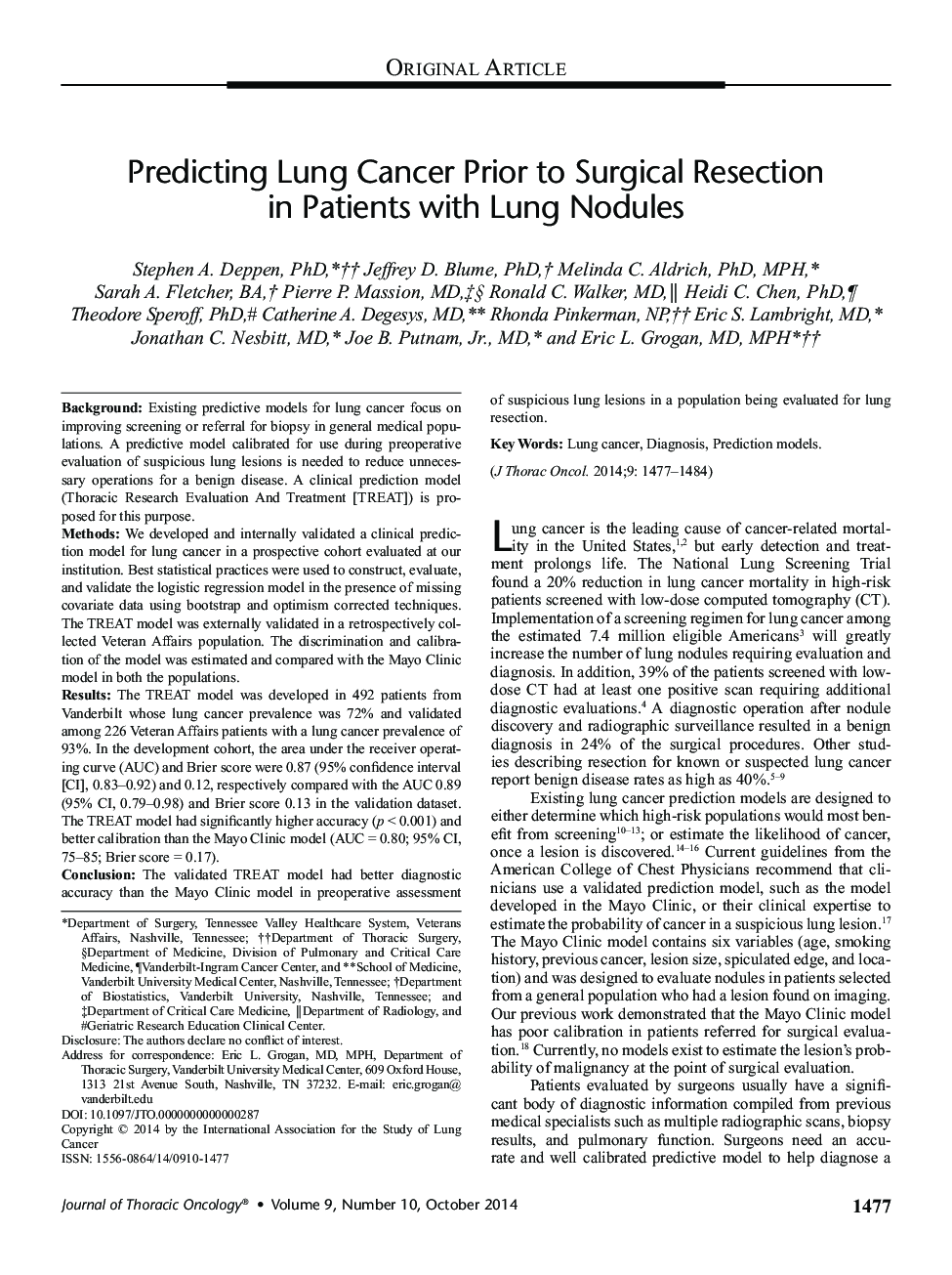 Predicting Lung Cancer Prior to Surgical Resection in Patients with Lung Nodules