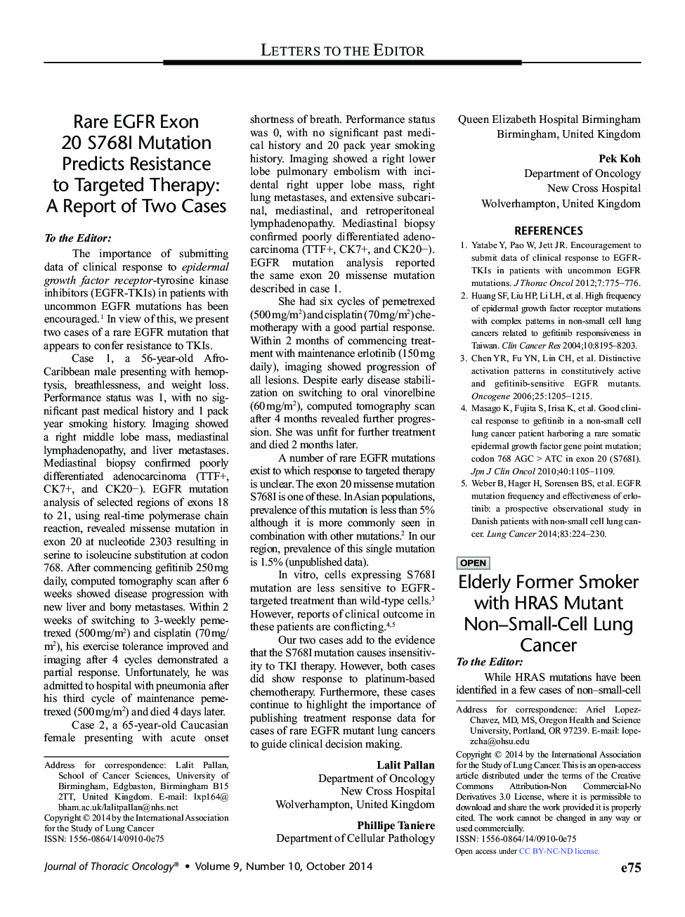 Elderly Former Smoker with HRAS Mutant Non-Small-Cell Lung Cancer