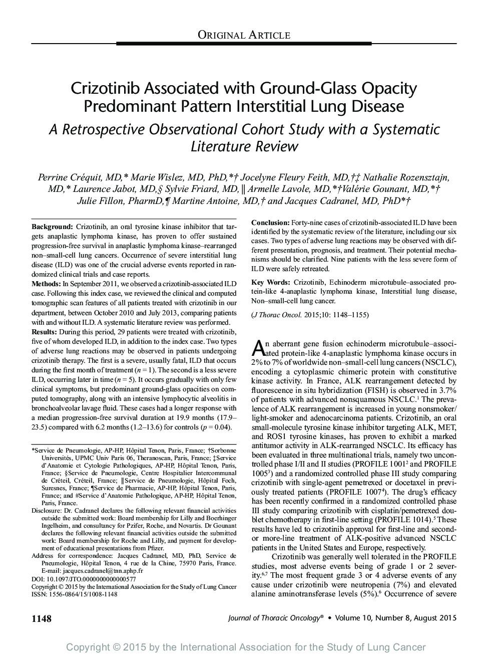 Crizotinib Associated with Ground-Glass Opacity Predominant Pattern Interstitial Lung Disease: A Retrospective Observational Cohort Study with a Systematic Literature Review