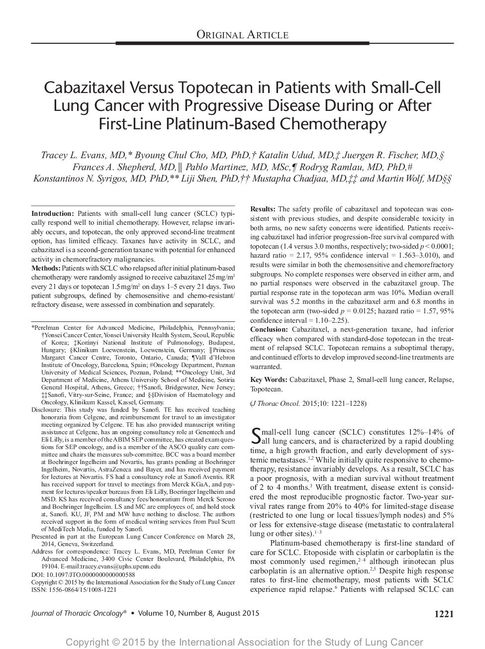 Cabazitaxel Versus Topotecan in Patients with Small-Cell Lung Cancer with Progressive Disease During or After First-Line Platinum-Based Chemotherapy