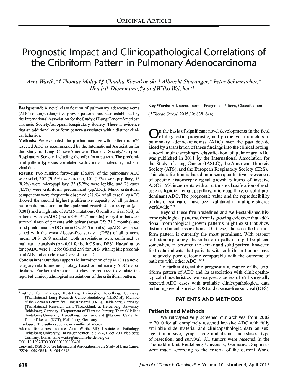 تأثیر پیش آگهی و همبستگی کلینیکوپاتولوژیک الگوی کریبرومورف در آدنوکارسینوم ریه 
