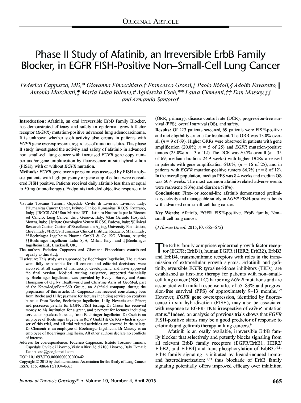 Phase II Study of Afatinib, an Irreversible ErbB Family Blocker, in EGFR FISH-Positive Non-Small-Cell Lung Cancer