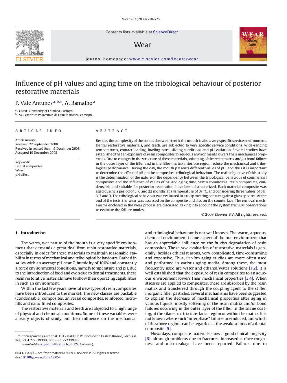 Influence of pH values and aging time on the tribological behaviour of posterior restorative materials