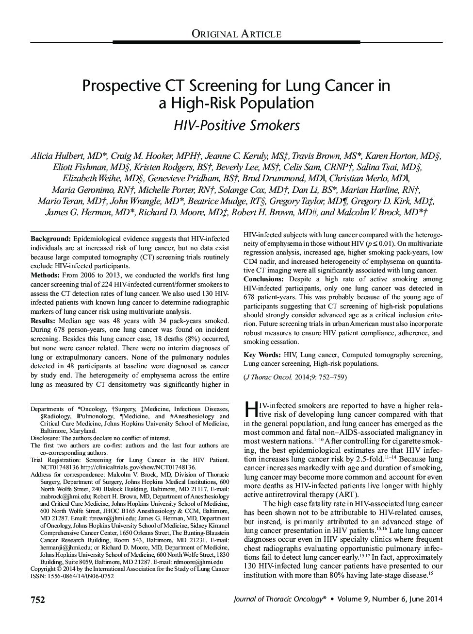 Prospective CT Screening for Lung Cancer in a High-Risk Population: HIV-Positive Smokers