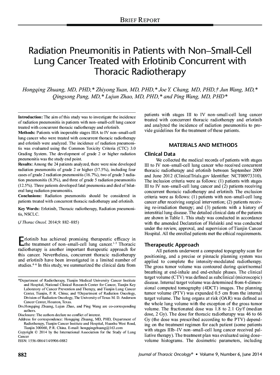 پنومونیت تابش در بیماران مبتلا به سرطان ریه غیر سلولی که درمان با ارلتینیب همزمان با رادیوتراپی تورا 