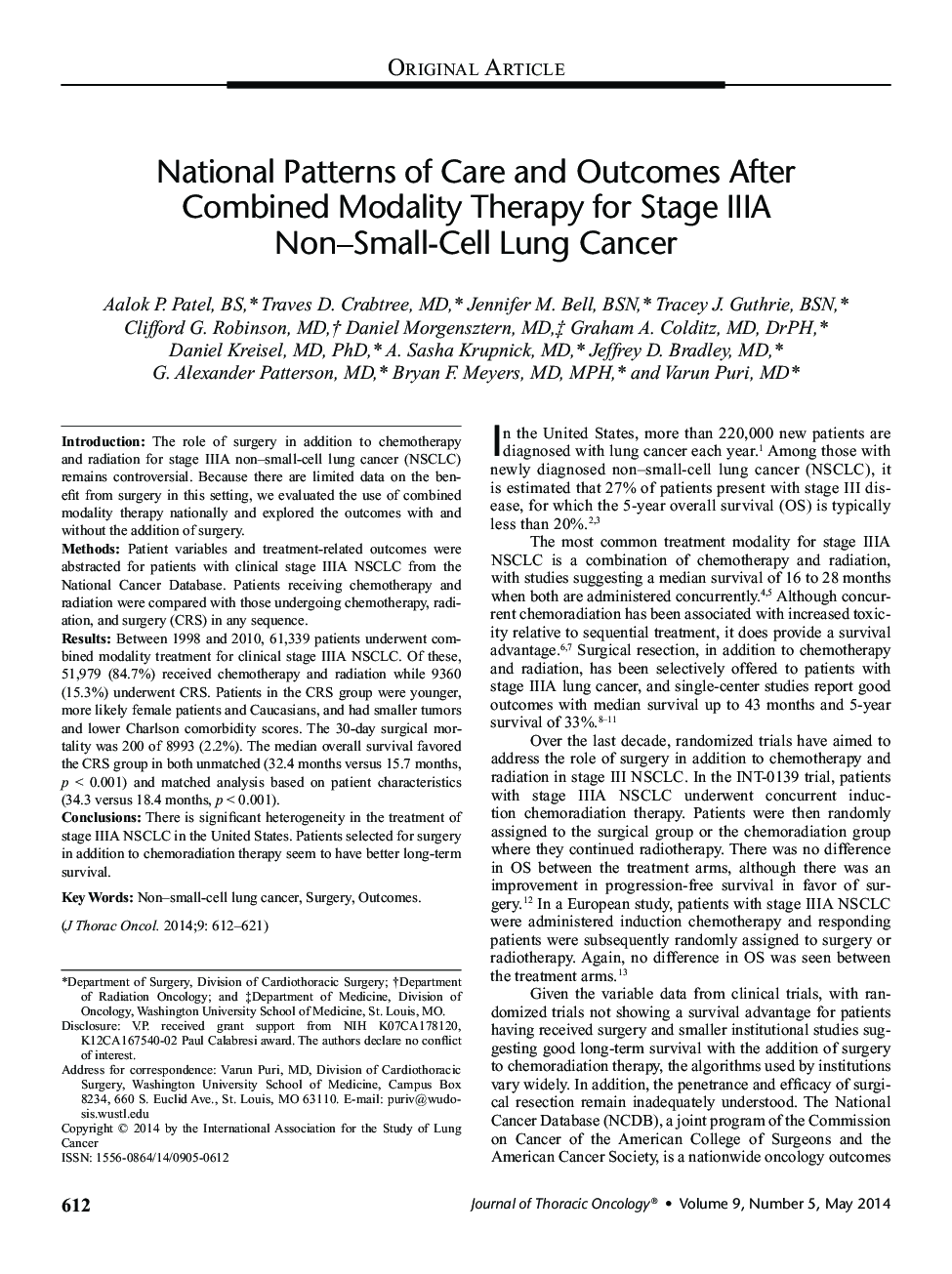 National Patterns of Care and Outcomes After Combined Modality Therapy for Stage IIIA Non-Small-Cell Lung Cancer