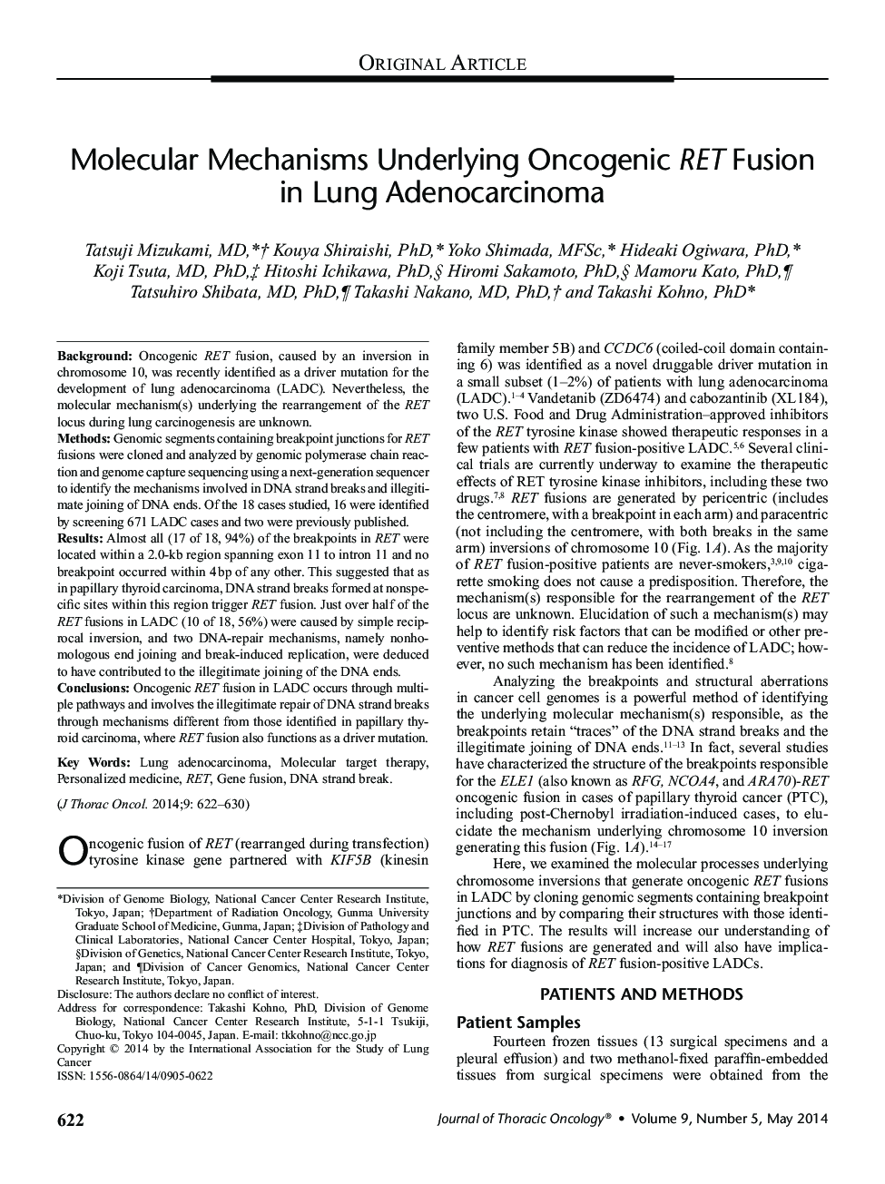 Molecular Mechanisms Underlying Oncogenic RET Fusion in Lung Adenocarcinoma