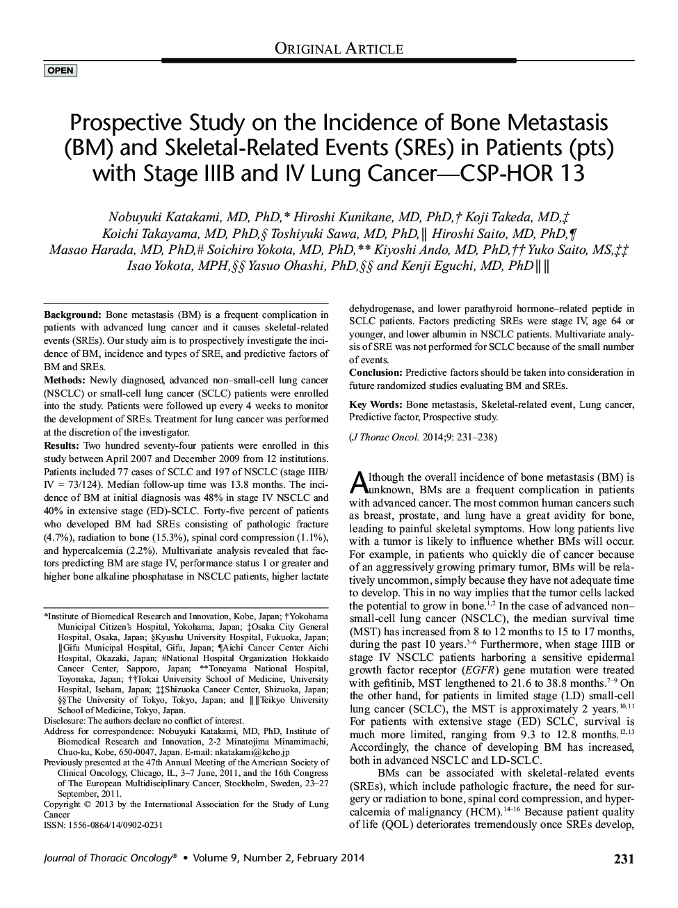 Prospective Study on the Incidence of Bone Metastasis (BM) and Skeletal-Related Events (SREs) in Patients (pts) with Stage IIIB and IV Lung Cancer-CSP-HOR 13