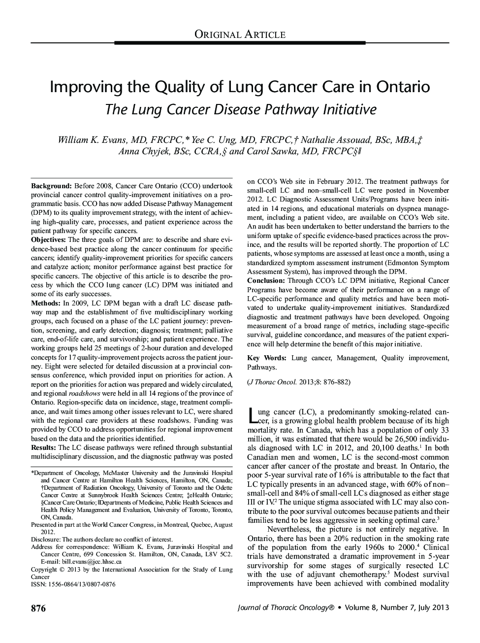 Improving the Quality of Lung Cancer Care in Ontario: The Lung Cancer Disease Pathway Initiative