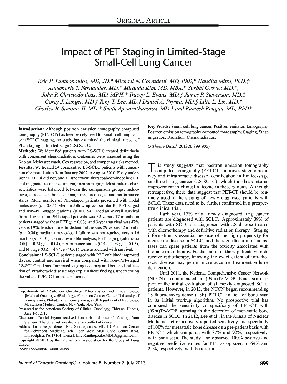 Impact of PET Staging in Limited-Stage Small-Cell Lung Cancer