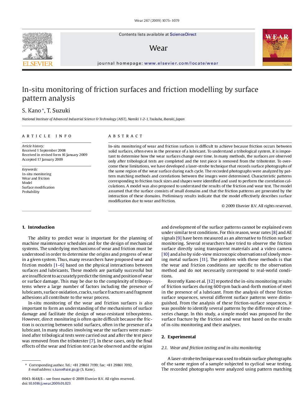 In-situ monitoring of friction surfaces and friction modelling by surface pattern analysis