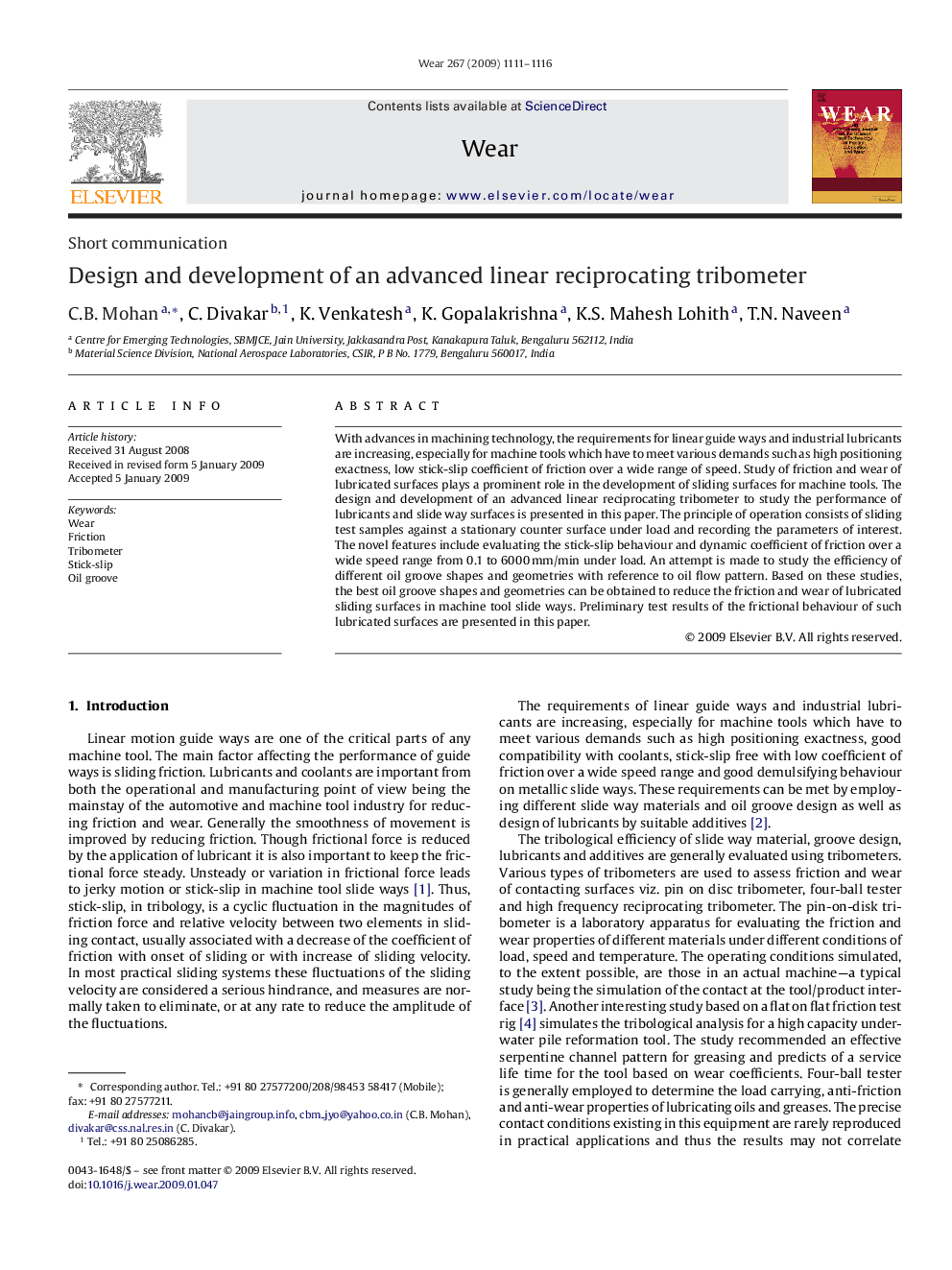 Design and development of an advanced linear reciprocating tribometer