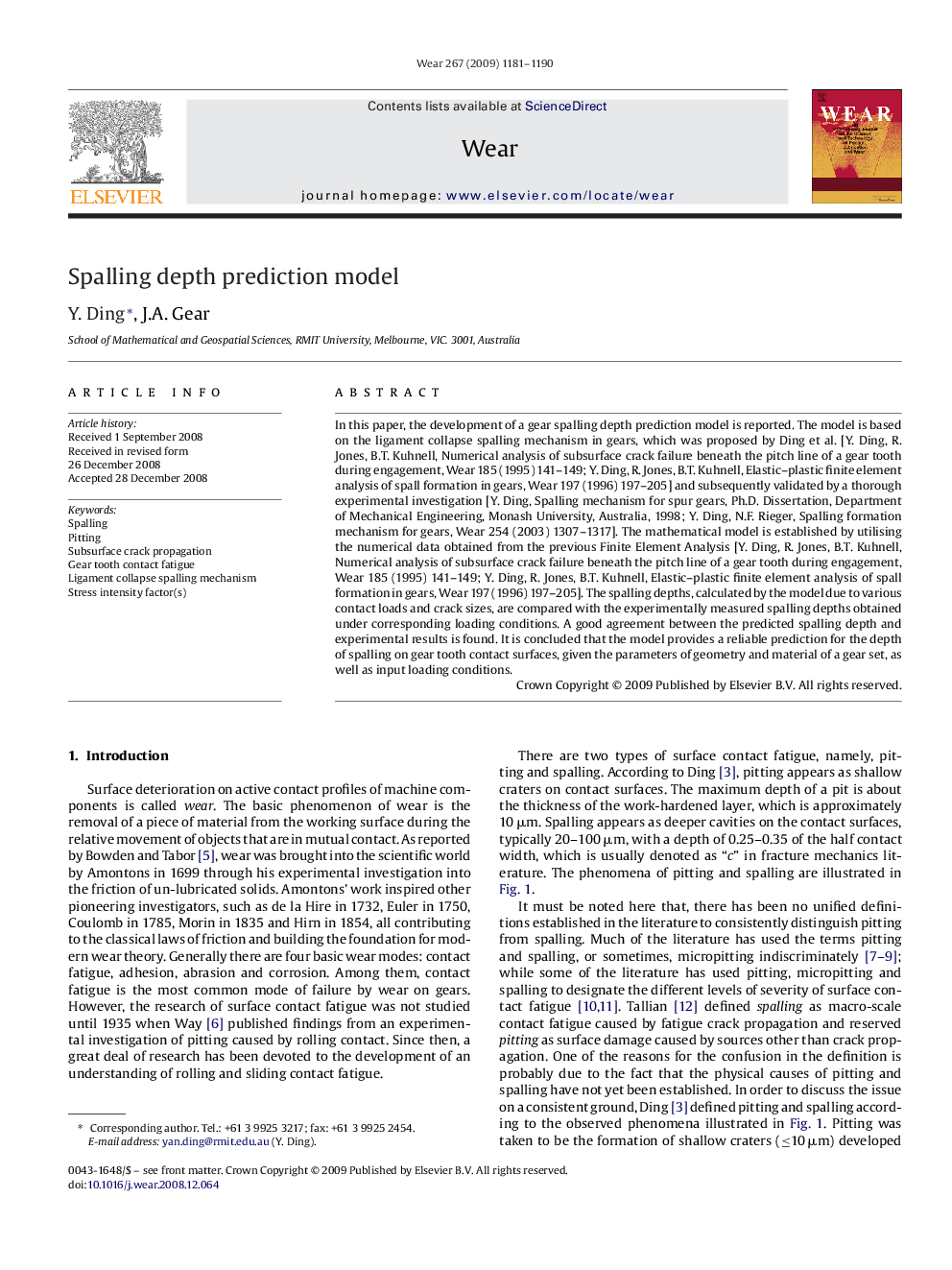 Spalling depth prediction model