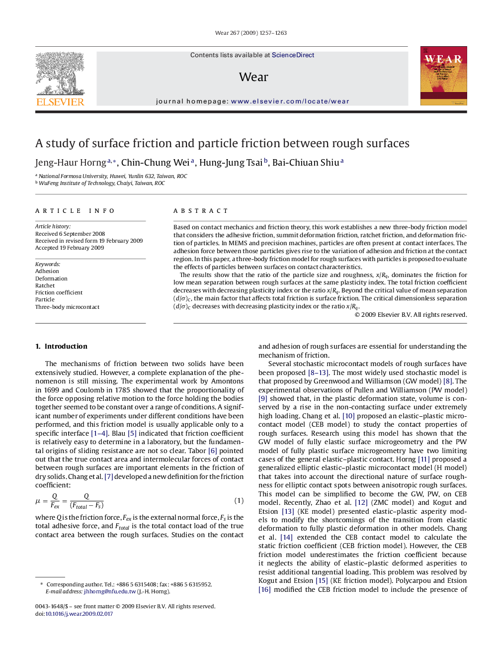 A study of surface friction and particle friction between rough surfaces