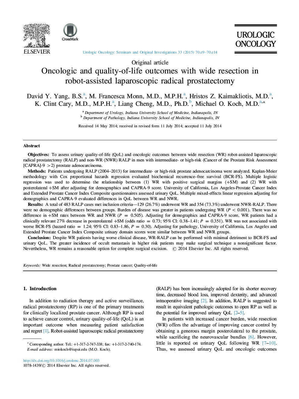 Oncologic and quality-of-life outcomes with wide resection in robot-assisted laparoscopic radical prostatectomy