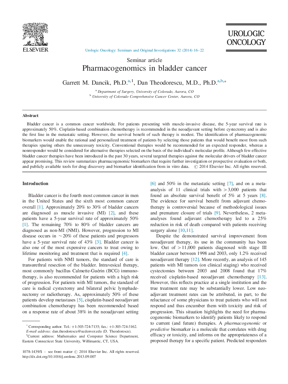 Pharmacogenomics in bladder cancer