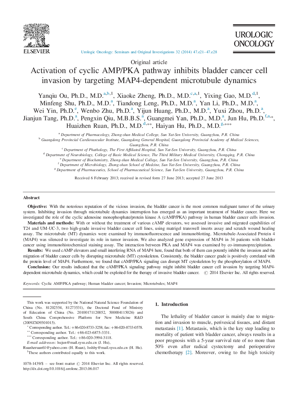 Activation of cyclic AMP/PKA pathway inhibits bladder cancer cell invasion by targeting MAP4-dependent microtubule dynamics