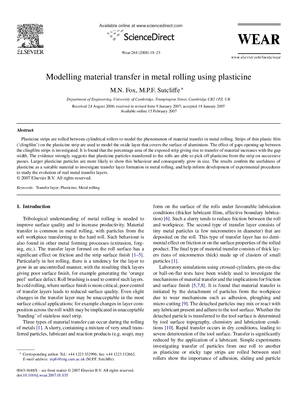 Modelling material transfer in metal rolling using plasticine