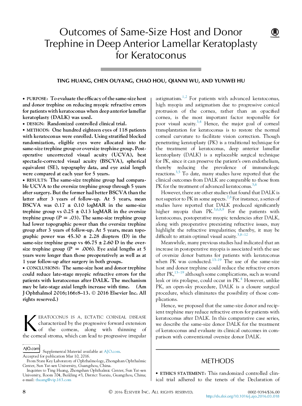 نتایج از میزبان یکسان و تریفین دونر در کراتوپلاستی لمینال عمیق قدامی برای کراتوکونوس 