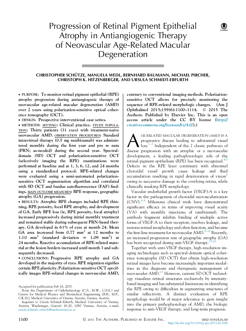 پیشرفت آتروفی اپیتلیال رنگدانه شبکیه در درمان آنتیژنیزاسیون مغزی ناشی از سکته مغزی نخاعی 