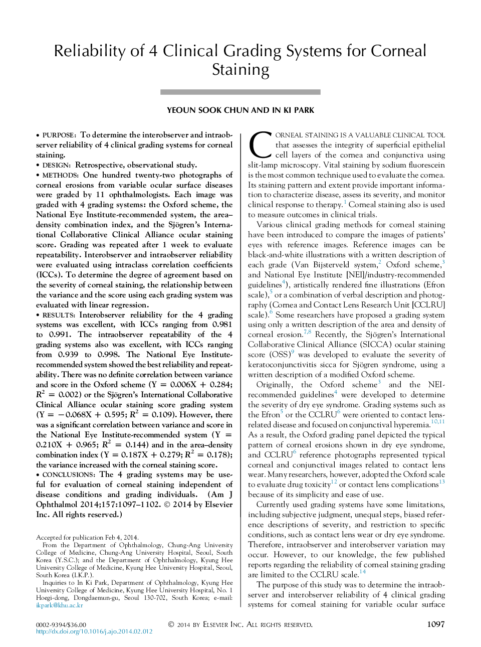 Reliability of 4 Clinical Grading Systems for Corneal Staining