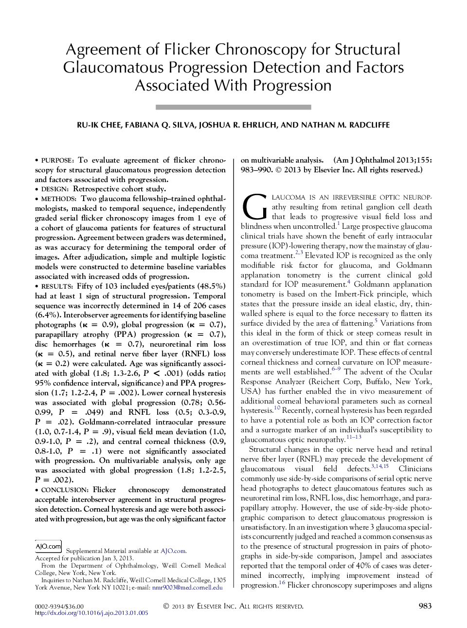 Agreement of Flicker Chronoscopy for Structural Glaucomatous Progression Detection and Factors Associated With Progression
