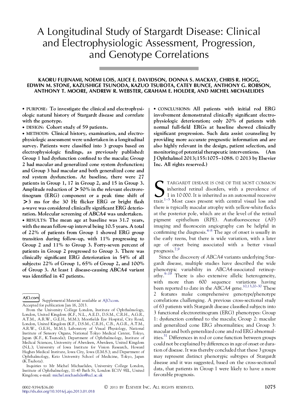A Longitudinal Study of Stargardt Disease: Clinical and Electrophysiologic Assessment, Progression, and Genotype Correlations