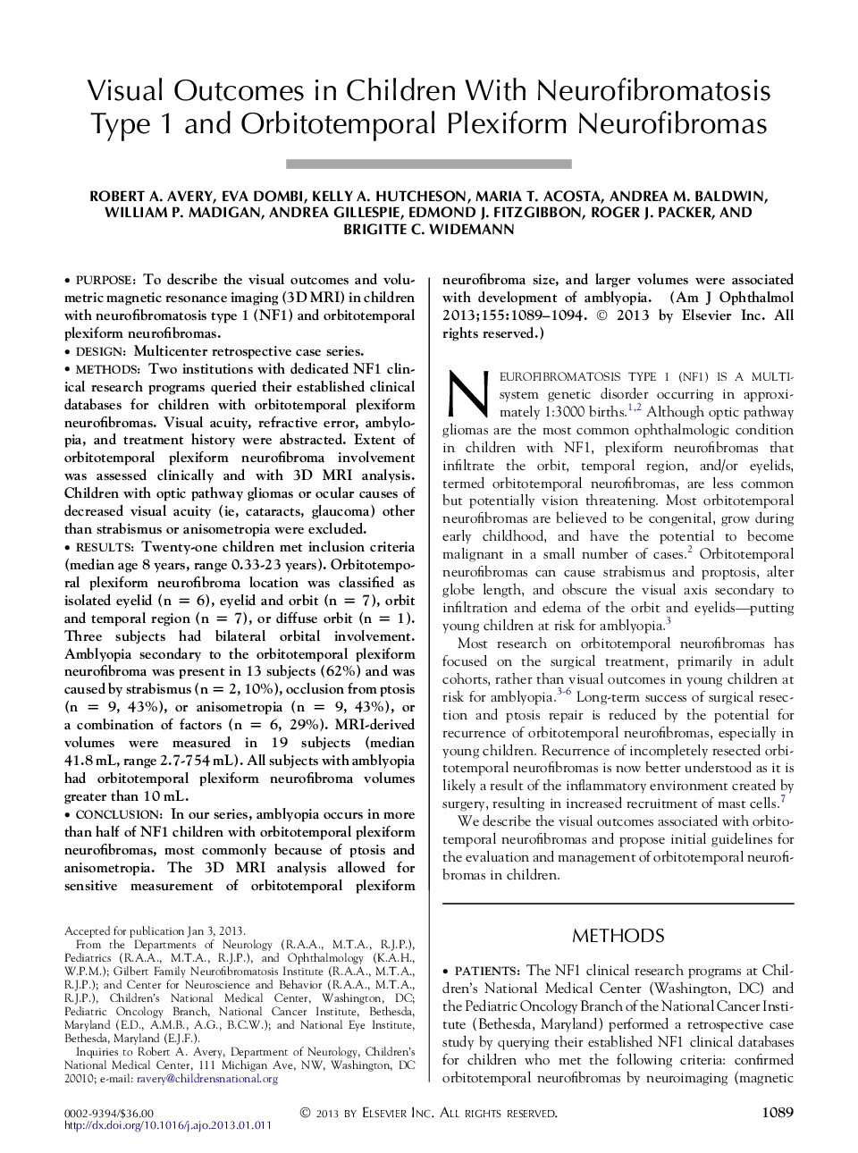 Visual Outcomes in Children With Neurofibromatosis Type 1 and Orbitotemporal Plexiform Neurofibromas