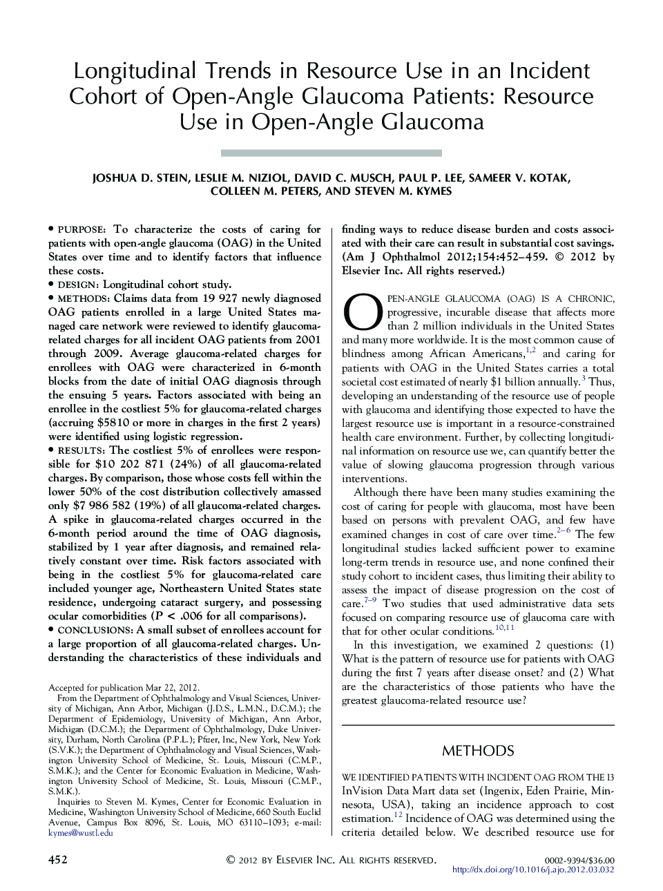 Longitudinal Trends in Resource Use in an Incident Cohort of Open-Angle Glaucoma Patients: Resource Use in Open-Angle Glaucoma