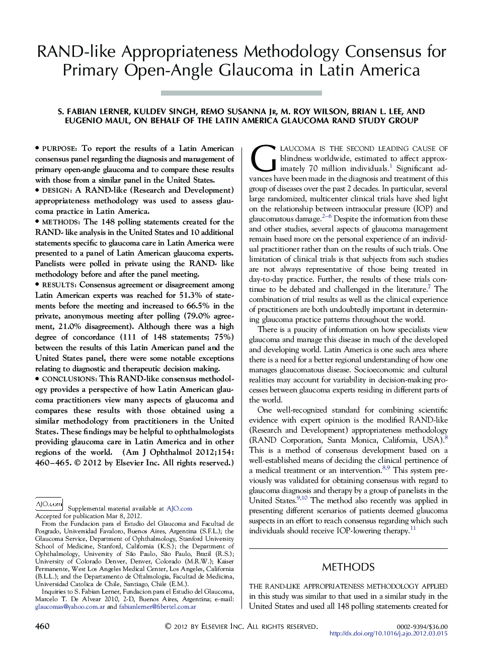 RAND-like Appropriateness Methodology Consensus for Primary Open-Angle Glaucoma in Latin America