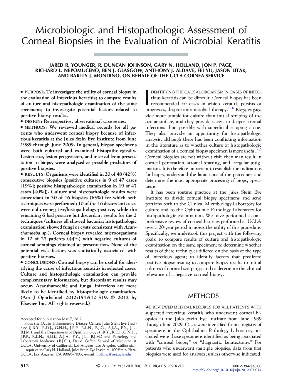 Microbiologic and Histopathologic Assessment of Corneal Biopsies in the Evaluation of Microbial Keratitis