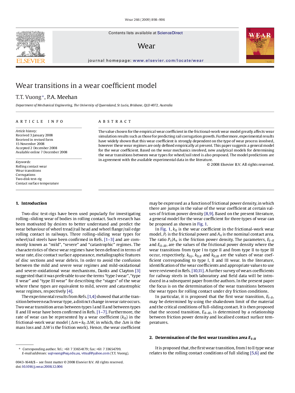 Wear transitions in a wear coefficient model