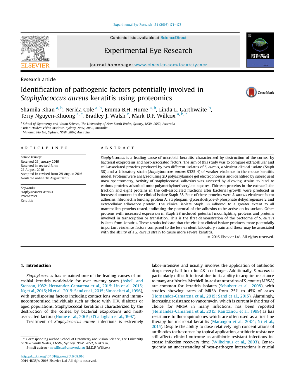 Identification of pathogenic factors potentially involved in Staphylococcus aureus keratitis using proteomics