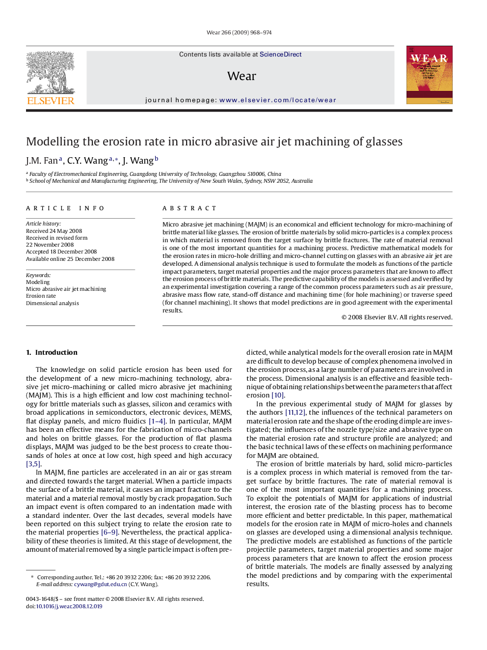 Modelling the erosion rate in micro abrasive air jet machining of glasses