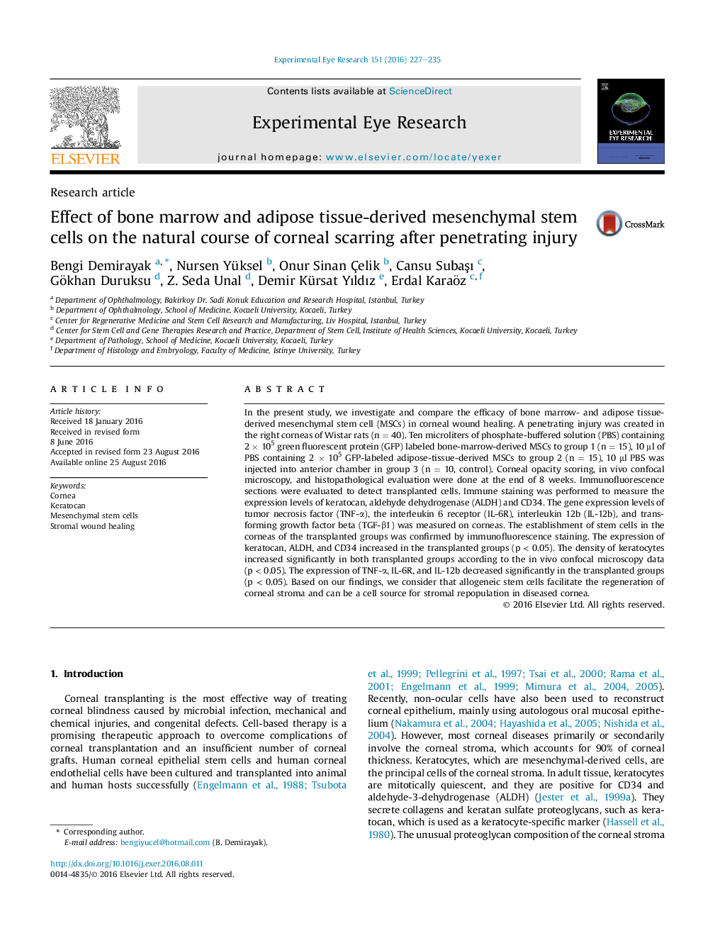 Effect of bone marrow and adipose tissue-derived mesenchymal stem cells on the natural course of corneal scarring after penetrating injury