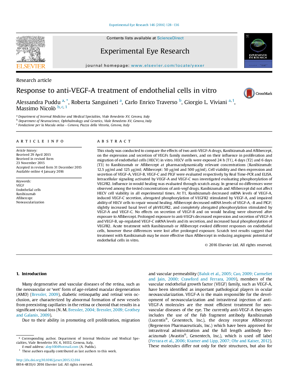 Response to anti-VEGF-A treatment of endothelial cells inÂ vitro