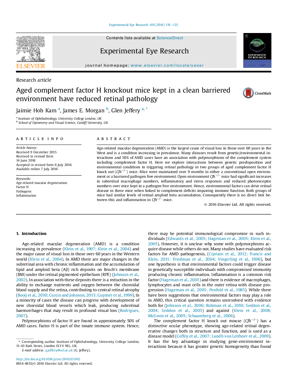 Aged complement factor H knockout mice kept in a clean barriered environment have reduced retinal pathology