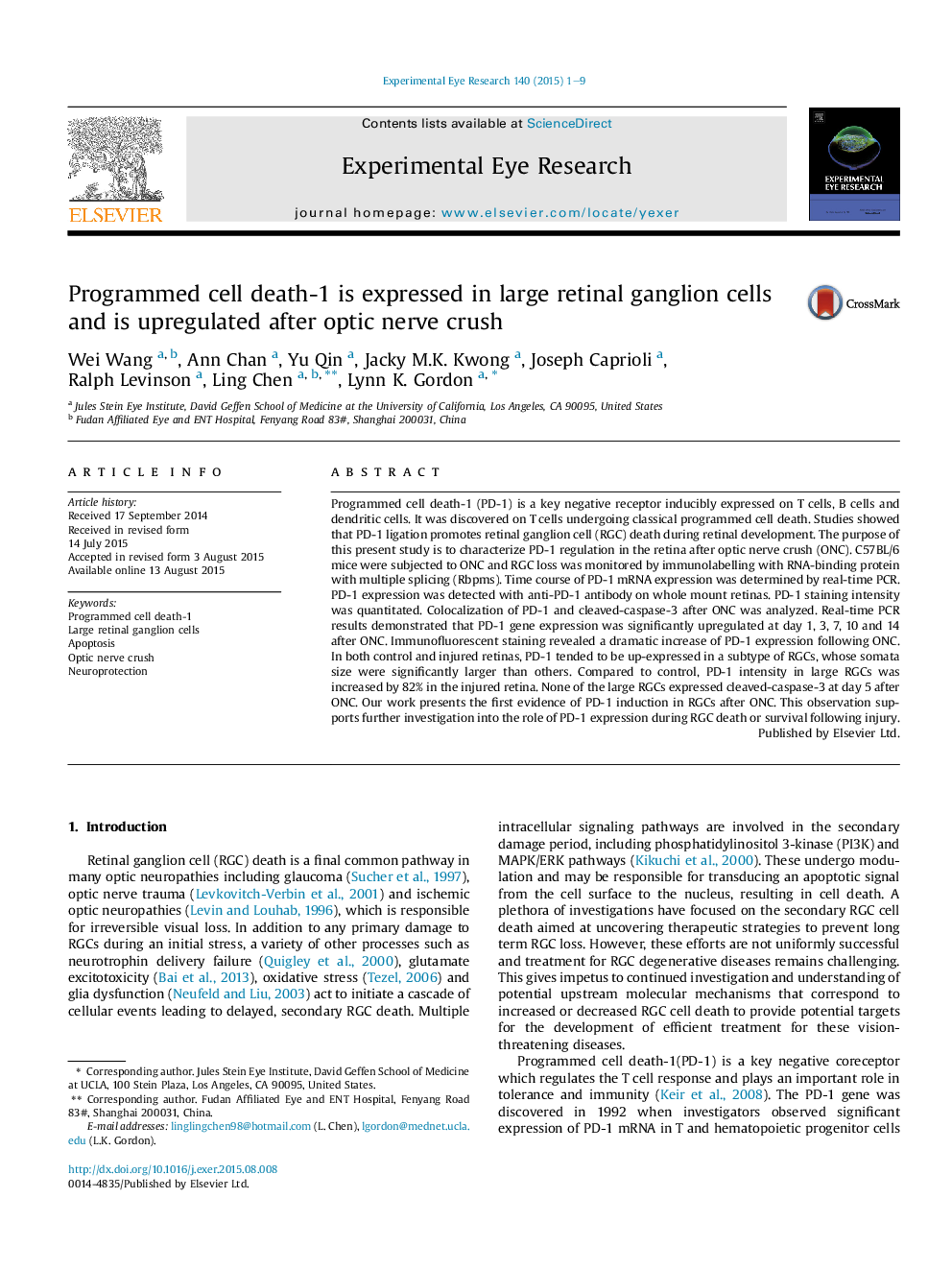 Programmed cell death-1 is expressed in large retinal ganglion cells and is upregulated after optic nerve crush