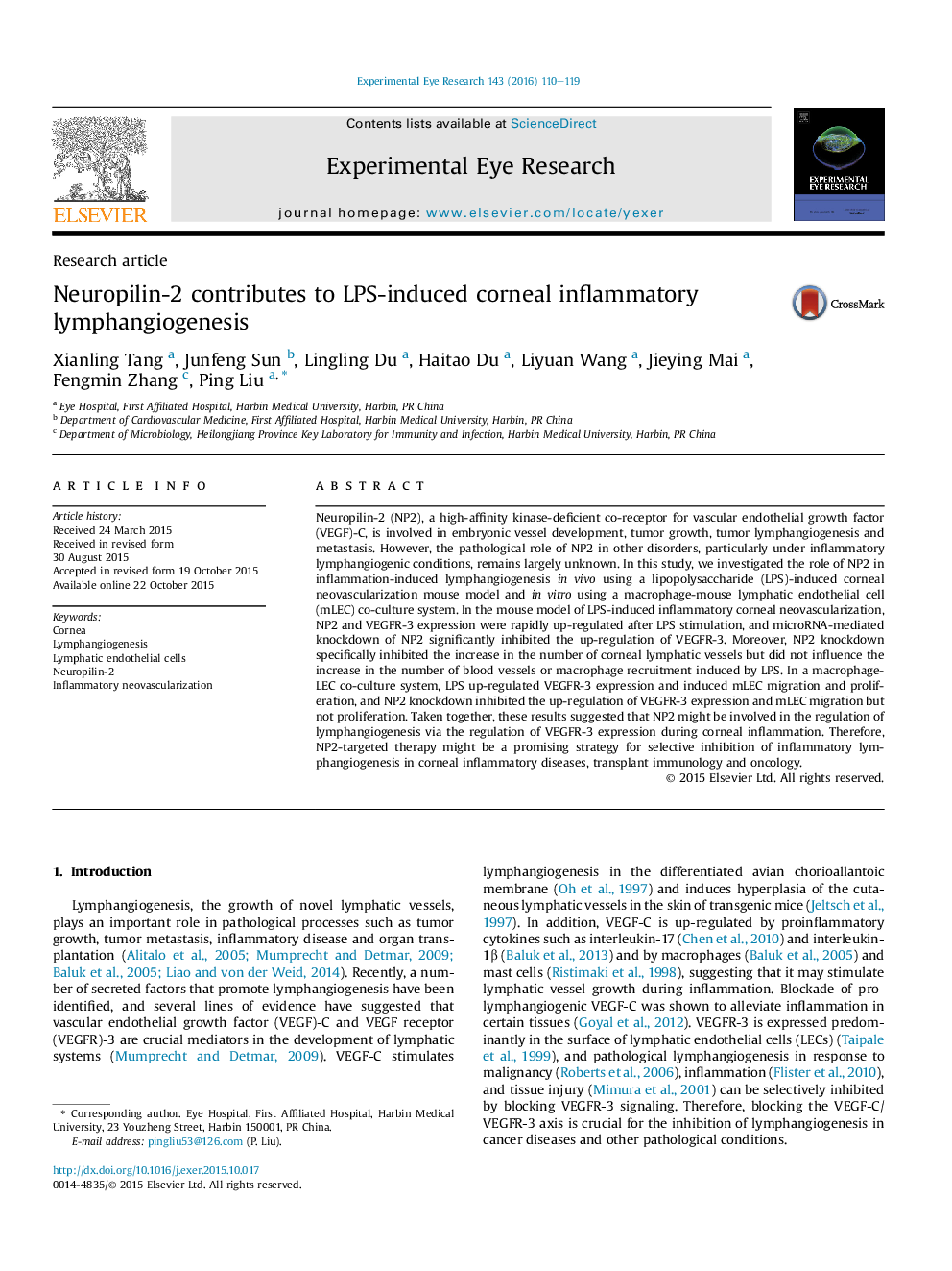 Neuropilin-2 contributes to LPS-induced corneal inflammatory lymphangiogenesis