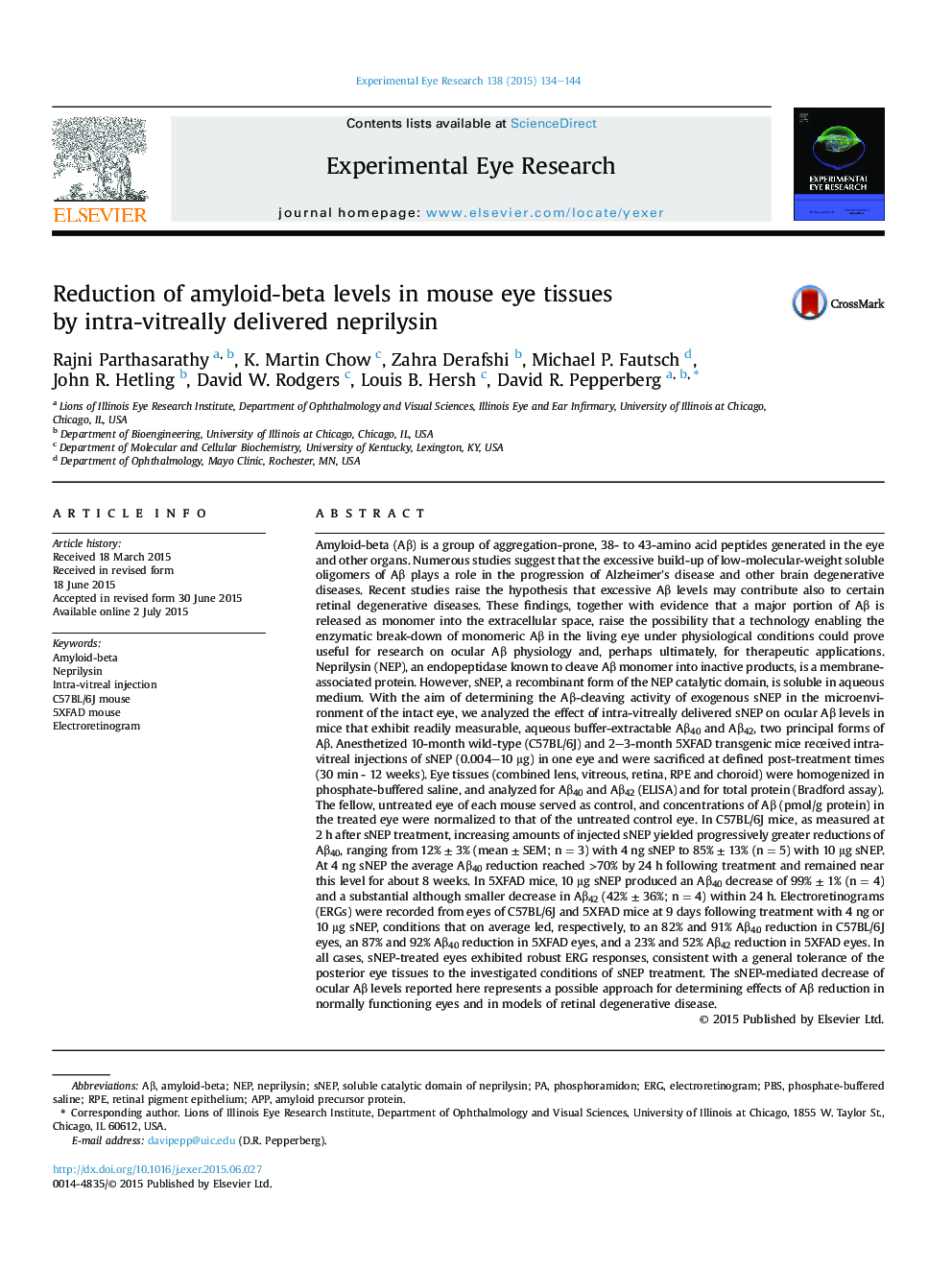 Reduction of amyloid-beta levels in mouse eye tissues byÂ intra-vitreally delivered neprilysin