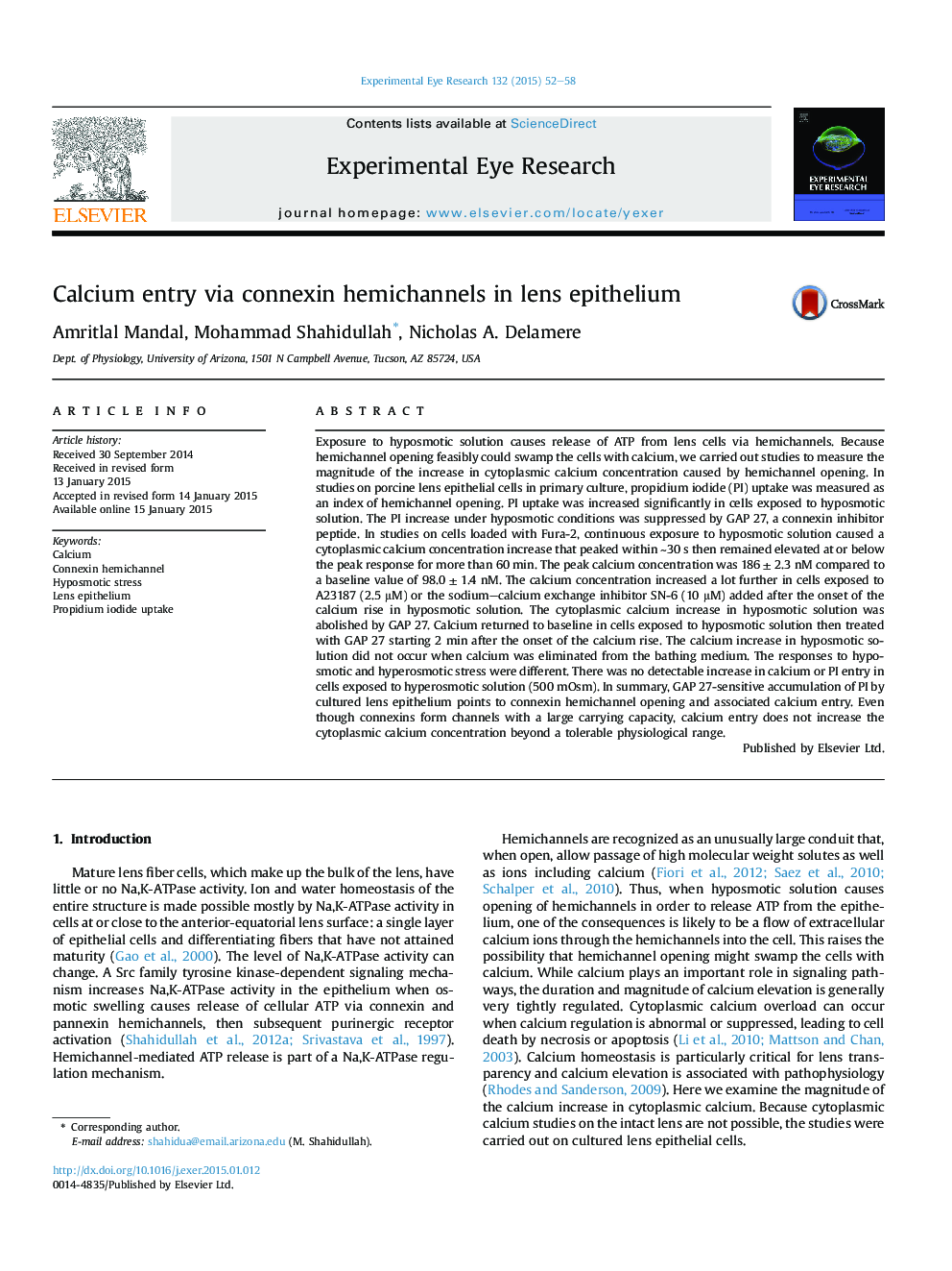 Calcium entry via connexin hemichannels in lens epithelium