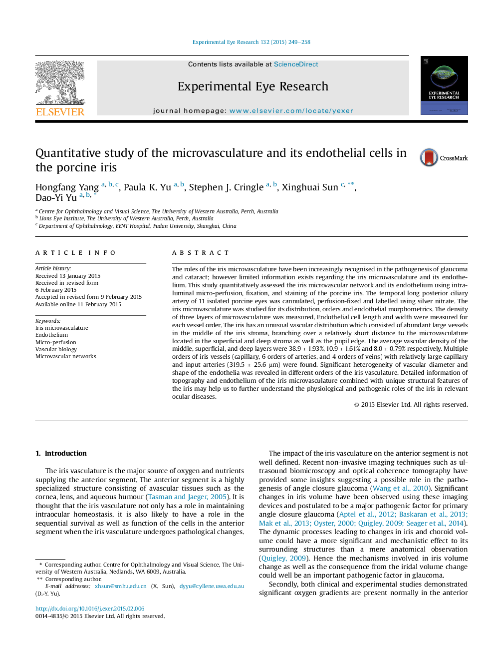 Quantitative study of the microvasculature and its endothelial cells in the porcine iris