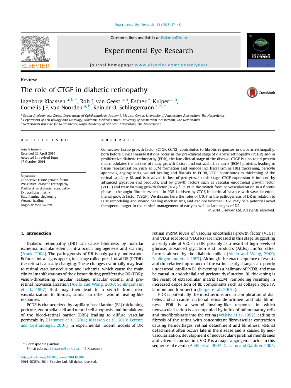 The role of CTGF in diabetic retinopathy