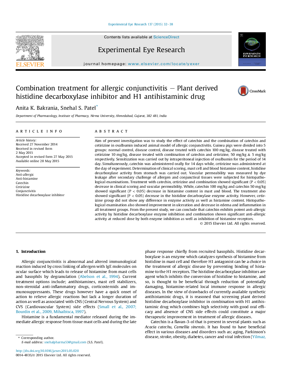 Combination treatment for allergic conjunctivitis - Plant derived histidine decarboxylase inhibitor and H1 antihistaminic drug