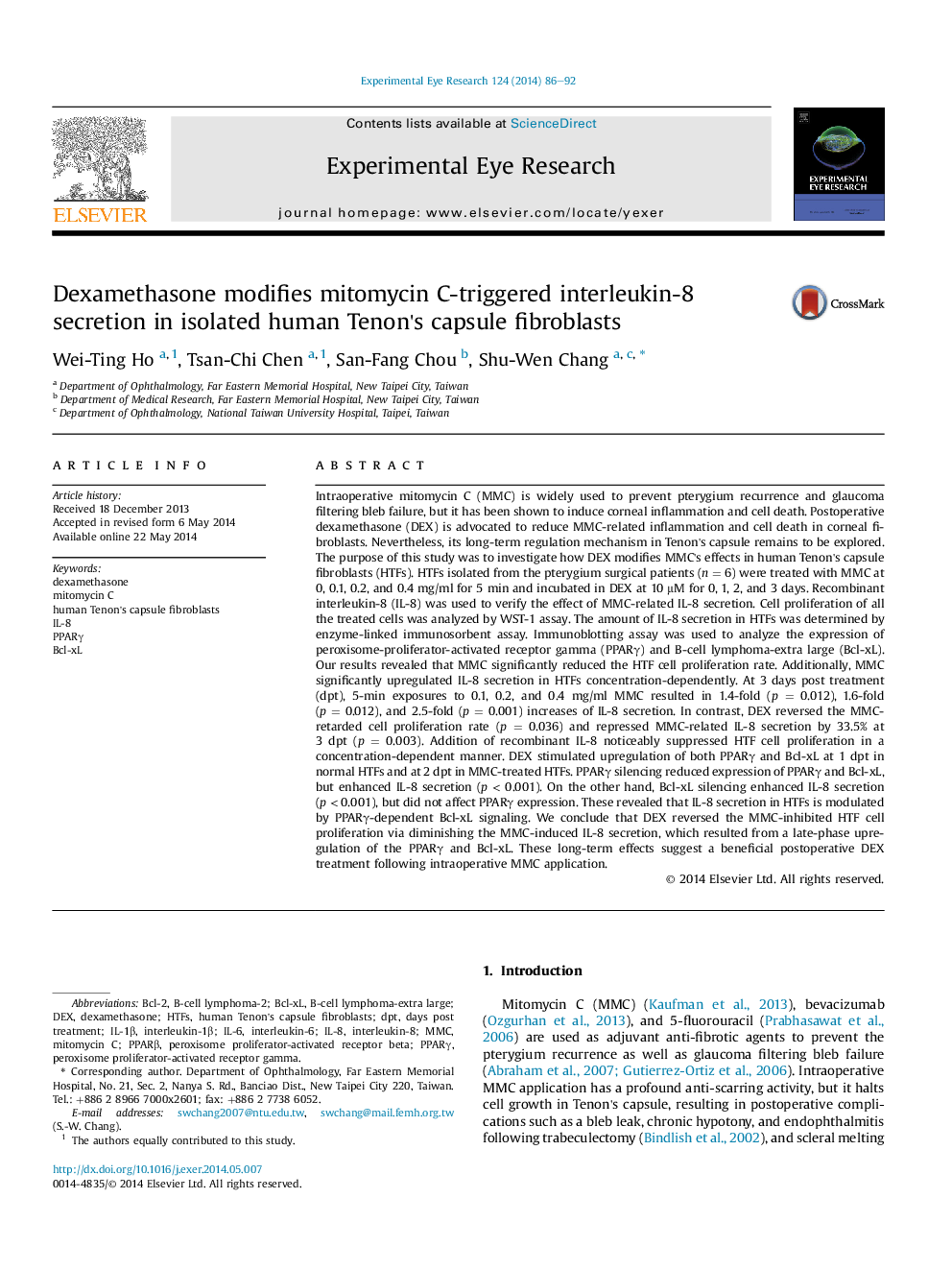 Dexamethasone modifies mitomycin C-triggered interleukin-8 secretion in isolated human Tenon's capsule fibroblasts