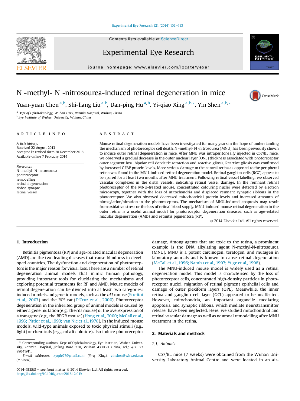 N -methyl- N -nitrosourea-induced retinal degeneration in mice