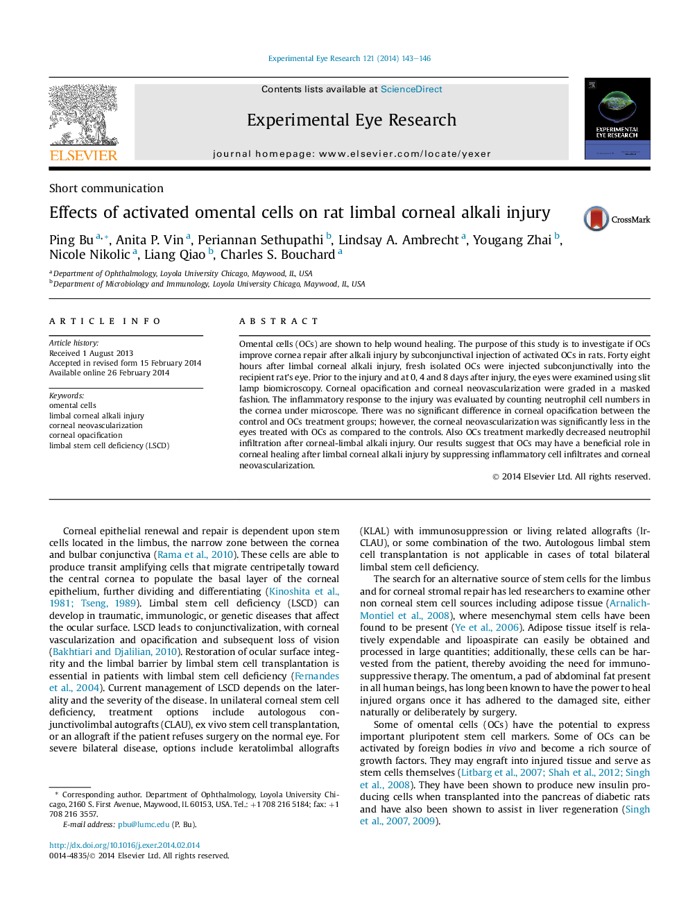 Effects of activated omental cells on rat limbal corneal alkali injury