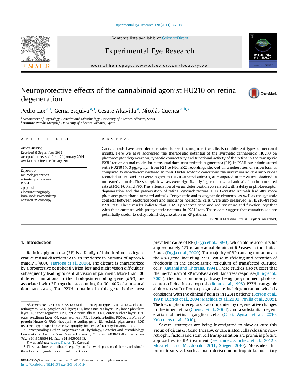 Neuroprotective effects of the cannabinoid agonist HU210 on retinal degeneration