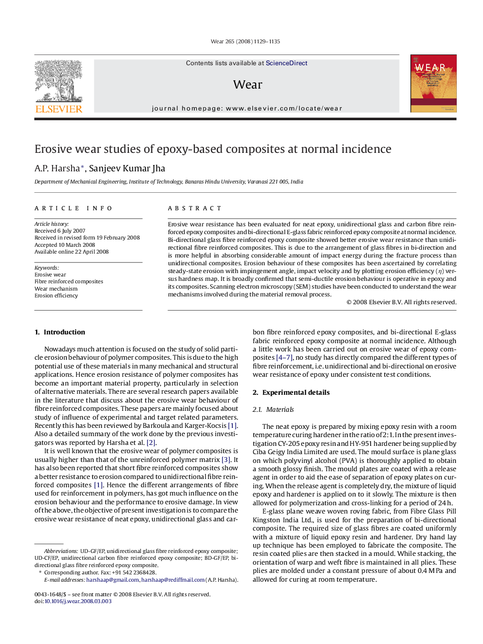 Erosive wear studies of epoxy-based composites at normal incidence